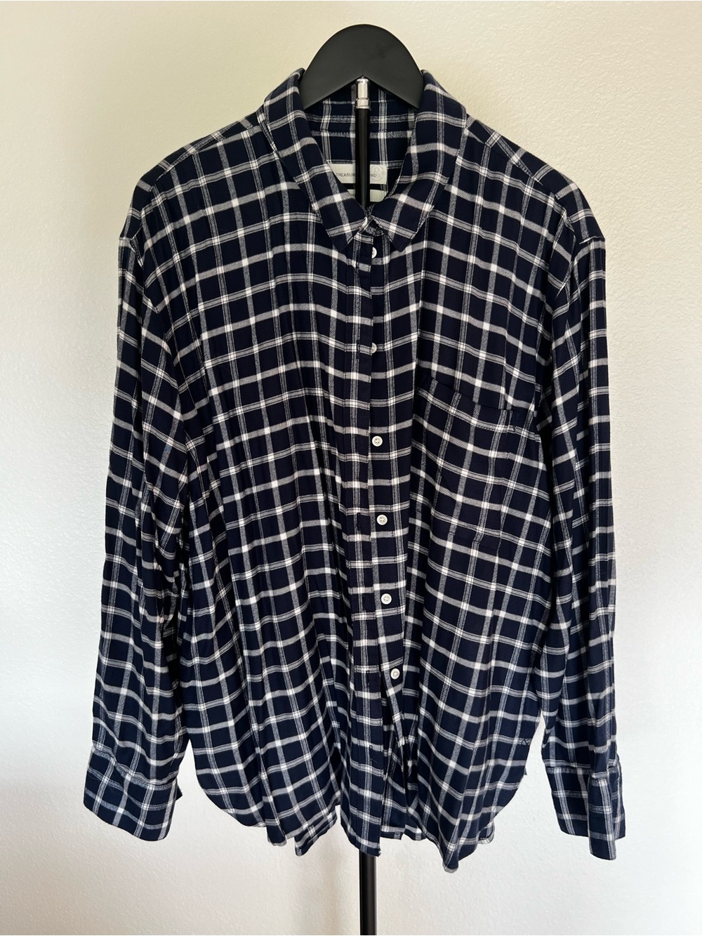 Treasure & Bond Navy and White Plaid Button-Down Shirt